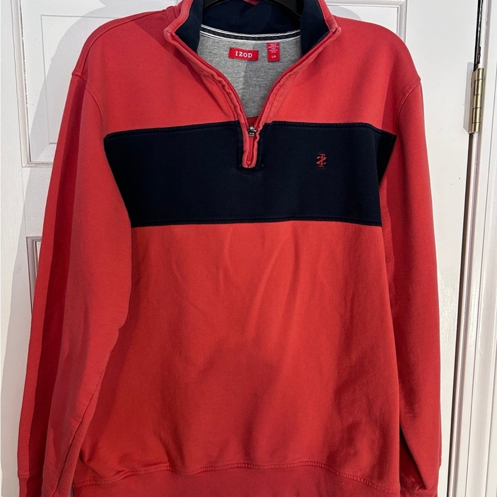 Izod Men's Red and Blue Zip-Up Sweater